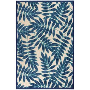 Aloha Navy 6 ft. x 9 ft. Floral Contemporary Indoor/Outdoor Patio Area Rug