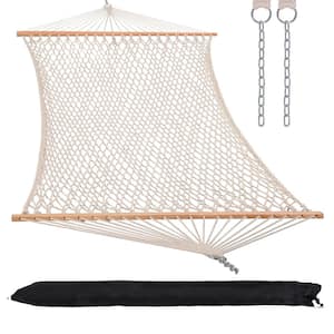 13.1 ft. Portable 2-Person Rope Hammock with Bamboo Spreader Bar, Carrying Bag, Tree Hooks, Bottle Holder, Natural
