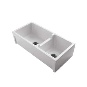 Millwood Farmhouse Apron Front Fireclay 36 in. 60/40 Double Bowl Kitchen Sink in White