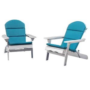 Malibu White Folding Wood Adirondack Chairs with Dark Teal Cushions (2-Pack)