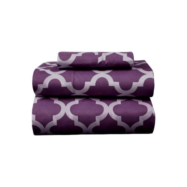 3-Piece Purple and White Novelty Microfiber Twin Sheet Set