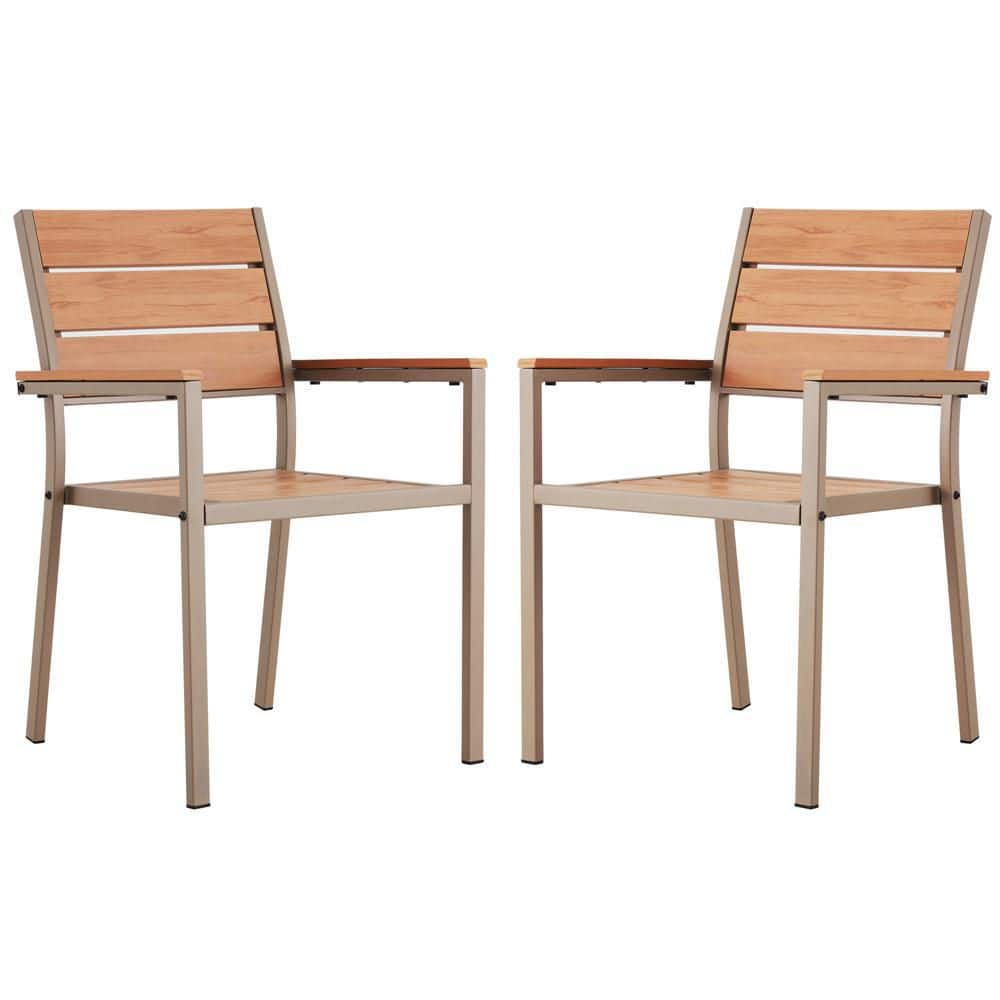 Metal Outdoor Dining Chair In Brown Oak Set Of 2 HWJ W115149230 The   Outdoor Dining Chairs Hwj W115149230 64 1000 