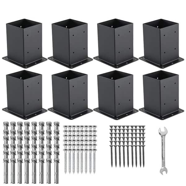 5.4 in. x 5.4 in. x 5.6 in. Black Carbon Steel Deck Post Bracket, Deck Base Plate Support for Wood (8-Pack)