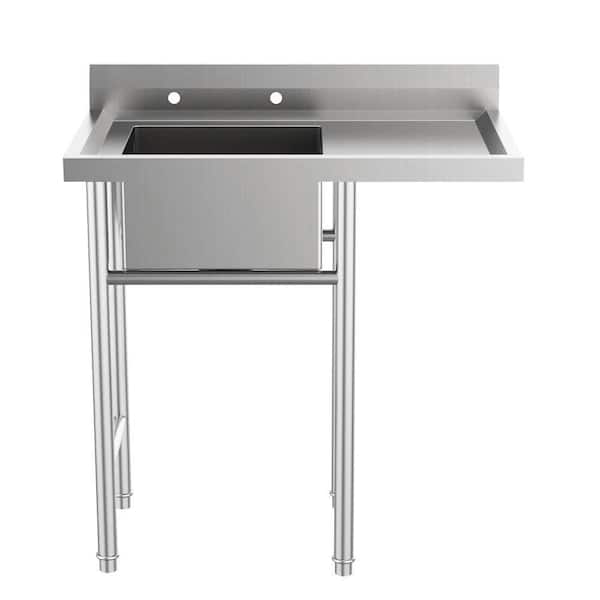 Silver 37 in. Single Bowl Drop-In Workstation Stainless Steel Sink