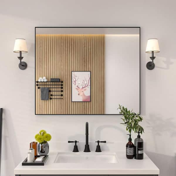 Aura 36 in. W x 30 in. H Rectangular Framed Wall Bathroom Vanity Mirror in Matte Black