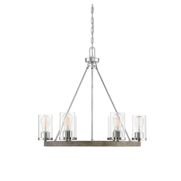 Savoy House 27 in. W x 25.13 in. H 5-Light Greywood Chrome Chandelier with Clear Glass Shades