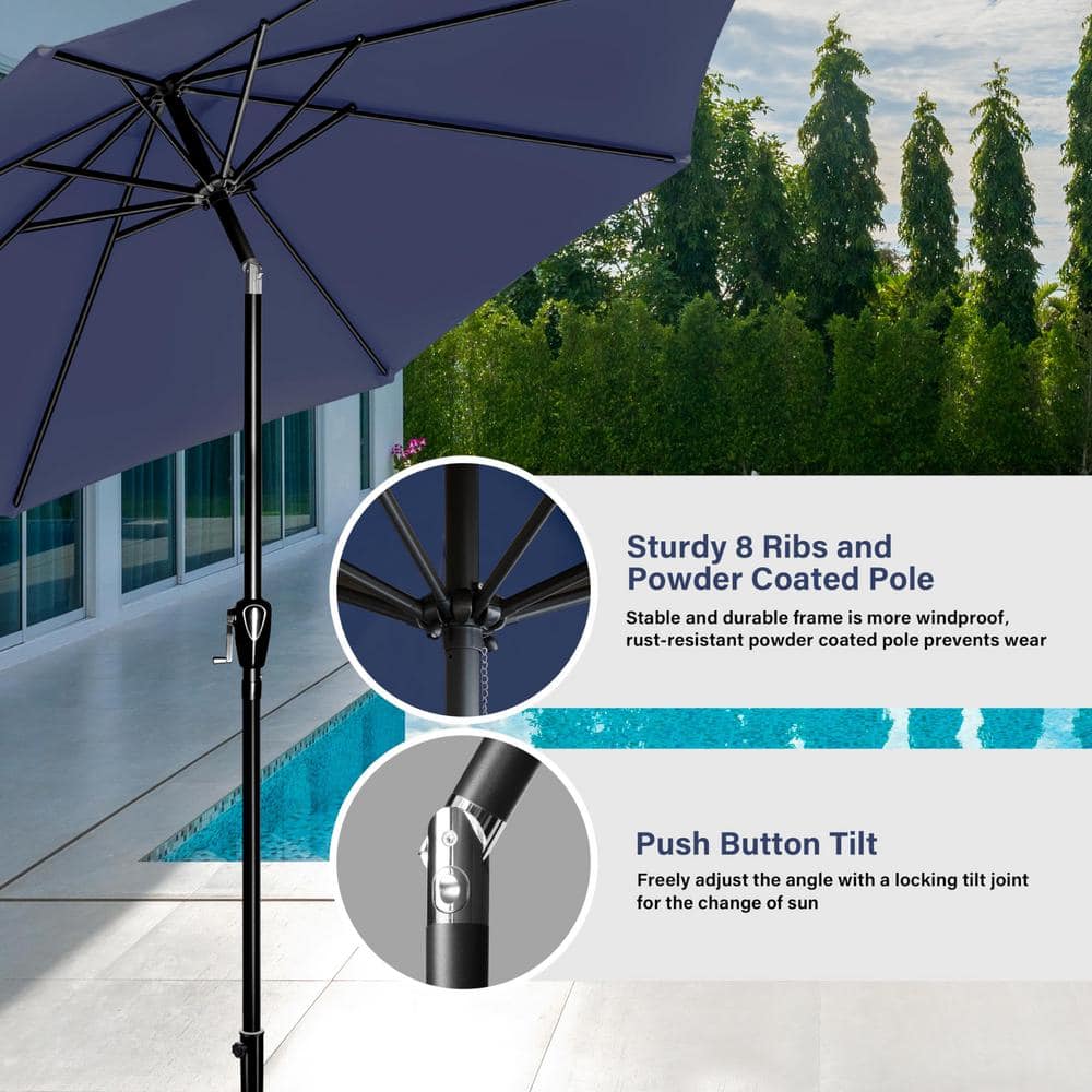 Large Navy Blue Polyester Outdoor Patio Umbrella with Steel Frame