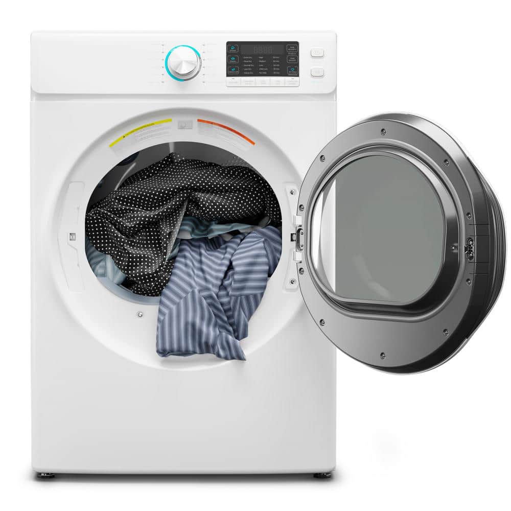 8 Cubic Feet White Electric Stackable Dryer with Steam and Sensor Dry