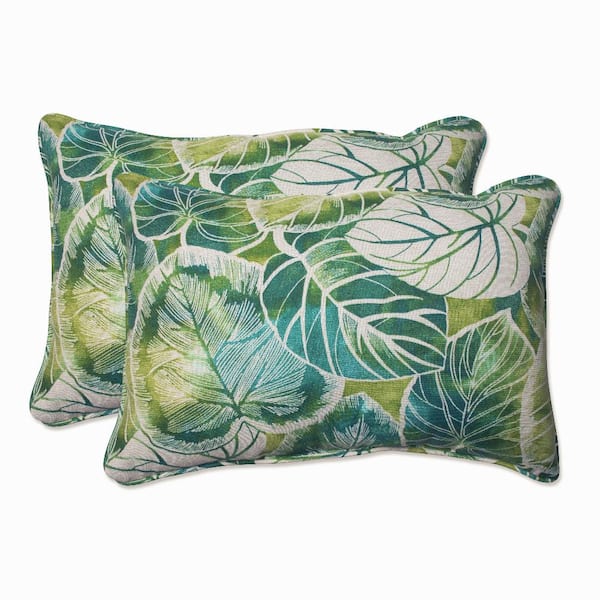 Pillow Perfect Floral Green Rectangular Outdoor Lumbar Throw Pillow 2-Pack