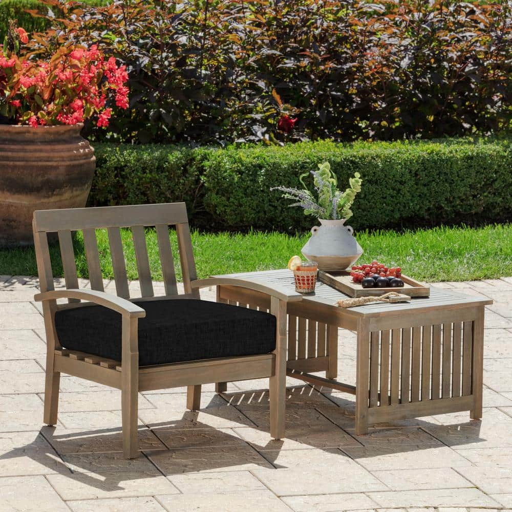 Black Polyester Outdoor Deep Seat Cushion with EverLuxe Fiberfill