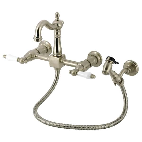 Heritage 2-Handle Wall Mount Standard Kitchen Faucet in Brushed Nickel