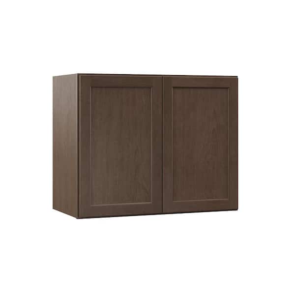 Hampton Bay Shaker 30 in. W x 15 in. D x 24 in. H Assembled Wall Bridge Kitchen Cabinet in Brindle with Shelf