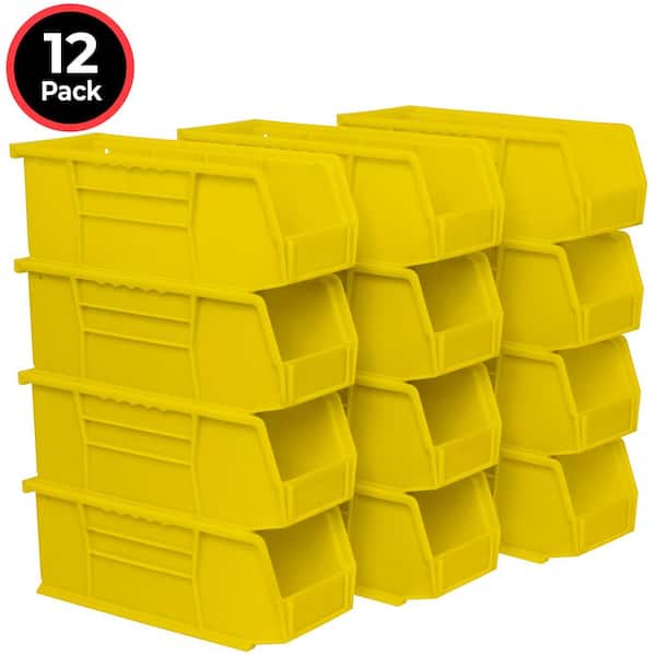 30224 Plastic Stackable Storage Bins, 10-7/8 in. x 4-1/8 in. x 4 in. Yellow, 12-pack