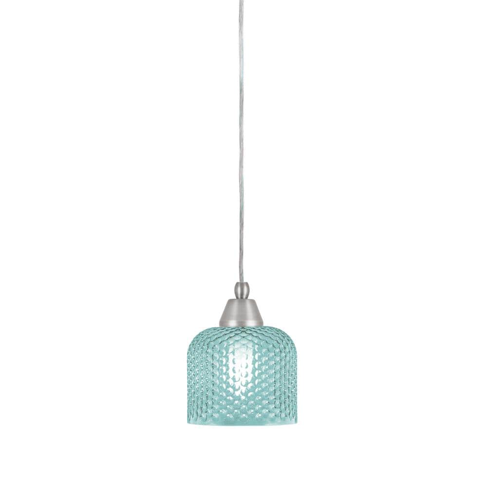 Bryson 6 in. 1-Light Brushed Nickel Cord Pendant Light with 6 in. Turquoise