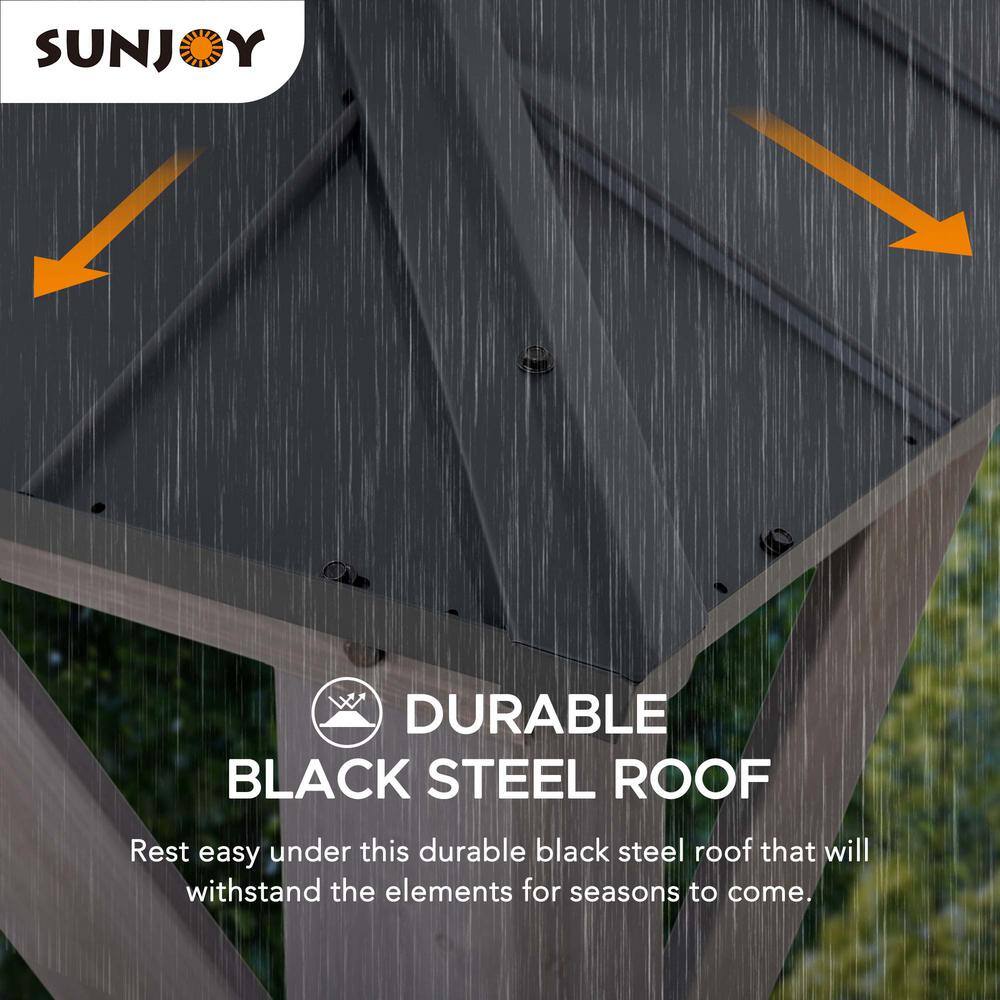 Sunjoy 13 ft. x 15 ft. Cedar and Black Steel Gazebo with Polycarbonate Roof