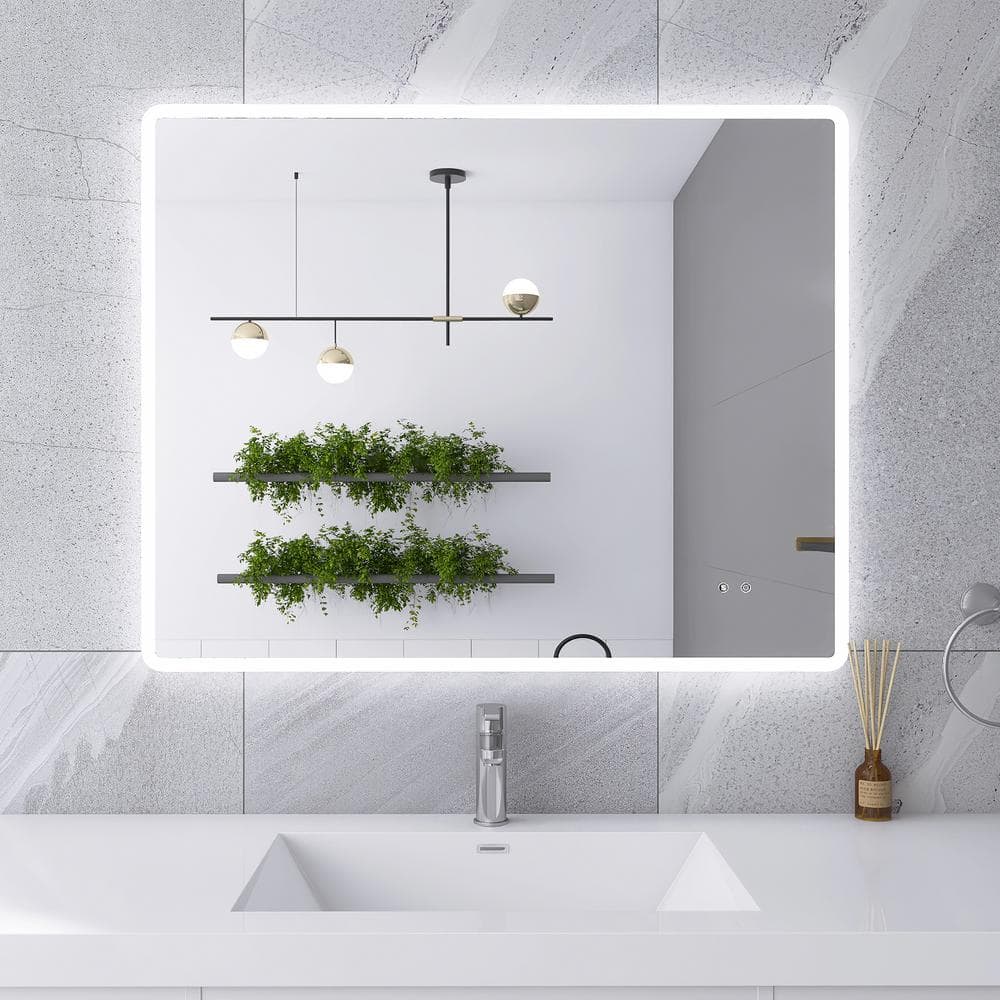 36 in. W x 24 in. H Large Rectangular Frameless Anti-Fog Wall Mounted Bathr