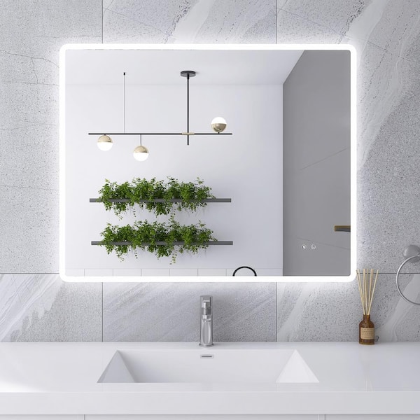 Unbranded 36 in. W x 24 in. H Large Rectangular Frameless Anti-Fog Wall Mounted Bathroom Vanity Mirror in Silver