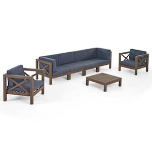 Brava Grey 7-Piece Wood Patio Conversation Seating Set with Dark Grey Cushions