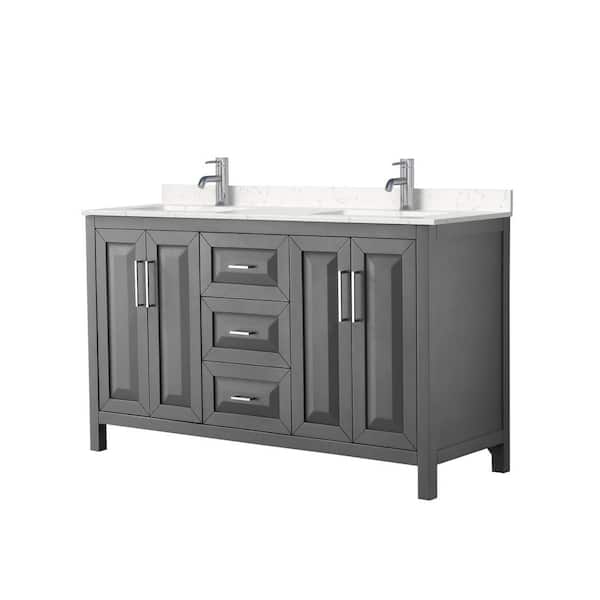 Wyndham Collection Daria 60 in. W x 22 in. D x 35.75 in. H Double Bath Vanity in Dark Gray with Carrara Cultured Marble Top