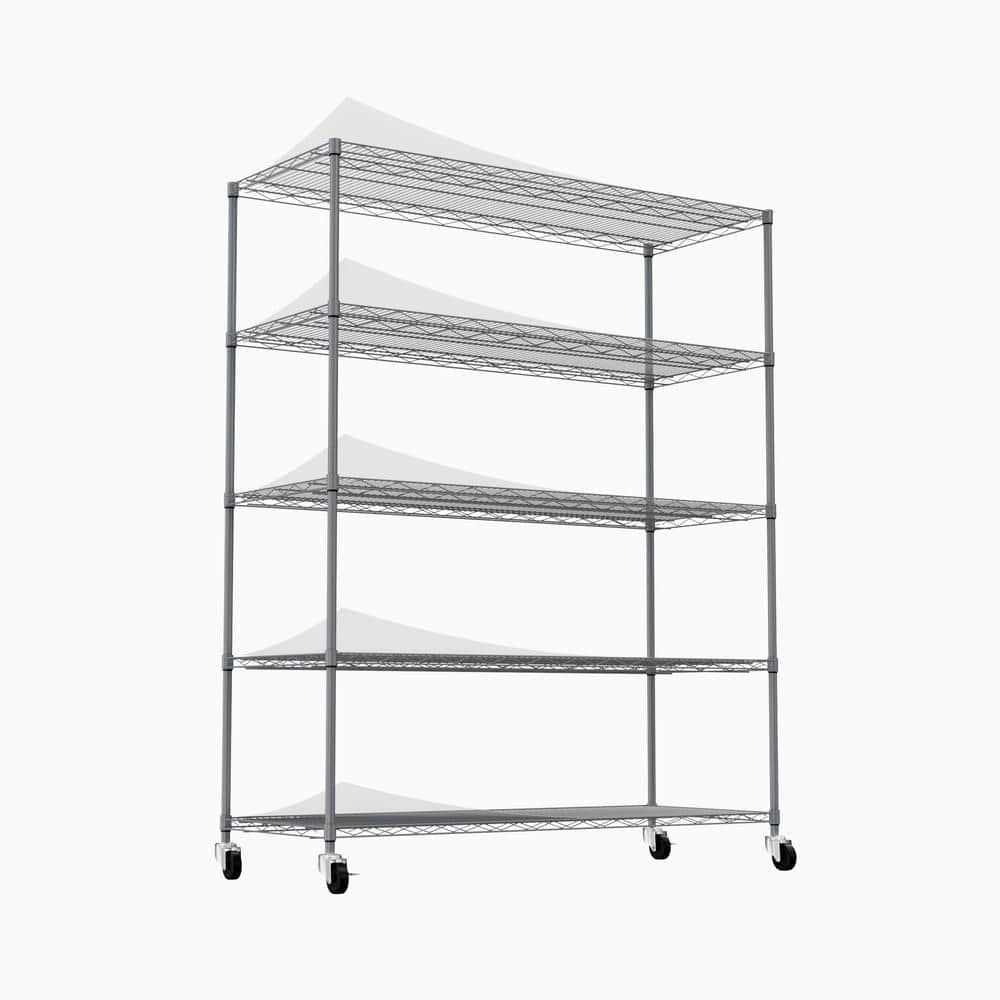 Tileon 5-Tier Heavy-Duty Adjustable Shelving and Racking, 300 Lbs. Per Wire Shelf, With Wheels and Shelf Liners in Gray