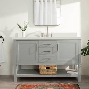 Bayhill 54 in. Single Sink Freestanding Bathroom Vanity in Gray with Pure White Quartz Top