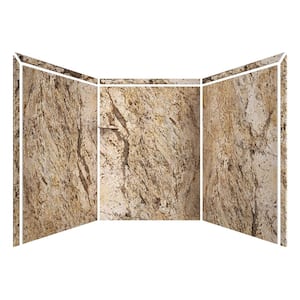Adaptable 60 in. x 60 in. x 80 in. 9-Piece Easy Up Adhesive Alcove Shower Surround in Golden Beaches