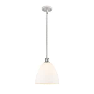 Bristol Glass 100-Watt 1-Light Whiteand Polished Chrome Shaded Mini Pendant Light with Frosted Glass Shade
