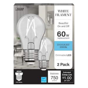 60-Watt Equivalent A15 Dimmable White Filament CEC Clear Glass E26 LED Ceiling Fan Light Bulb, Daylight 5000K (2-Pack)
