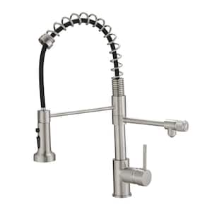 Single Handle No Sensor Pull Down Sprayer Kitchen Faucet with Pot Filler and Water Supply Hose in Brushed Nickel