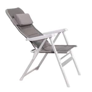 Gray Aluminum Alloy Outdoor Chaise Lounge, Adjustable Recliner w/Pillow