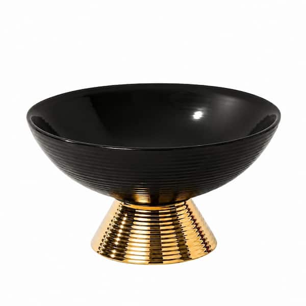 10-Inch Ceramic Decorative Fruit Bowl with Gold Pedestal Base for Kitchen and Dining Bowl,10-Inch Large