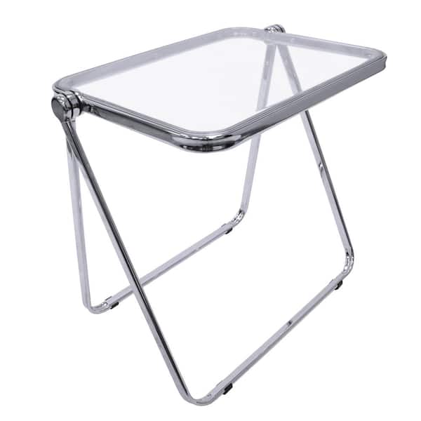 Leisuremod Lawrence Mid-Century Modern Square Folding End Side Table with Plastic Tabletop and Iron Frame (Clear)