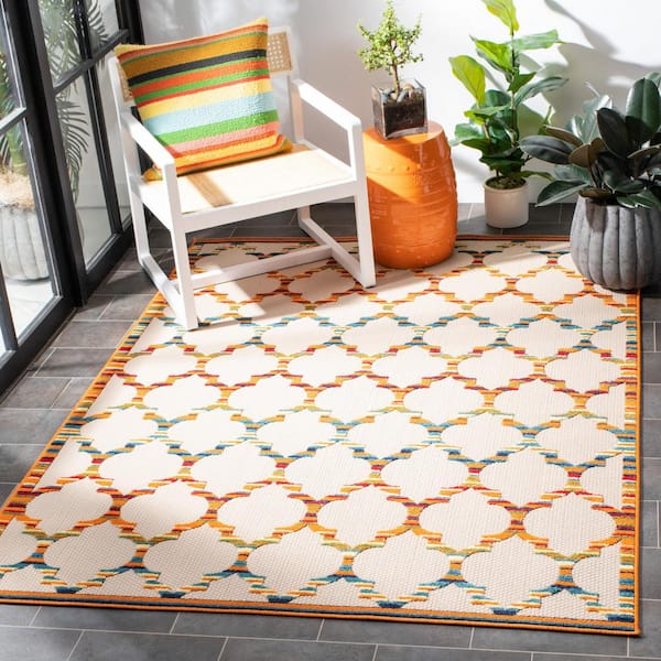 Cabana Ivory/Orange 7 ft. x 9 ft. Striped Trellis Indoor/Outdoor Area Rug