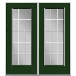 72 in. x 80 in. Conifer Fiberglass Prehung Left-Hand Inswing GBG 15-Lite Clear Glass Patio Door without Brickmold