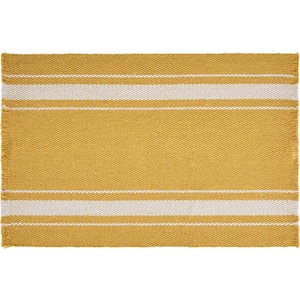 Sunny Day 19 in. x 13 in. Yellow Striped Fringed Cotton Placemat (Set of 4)