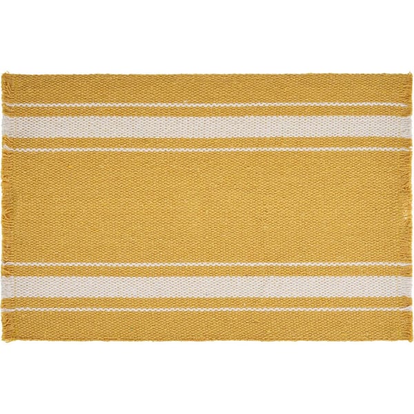 LR Home Sunny Day 19 in. x 13 in. Yellow Striped Fringed Cotton Placemat (Set of 4)