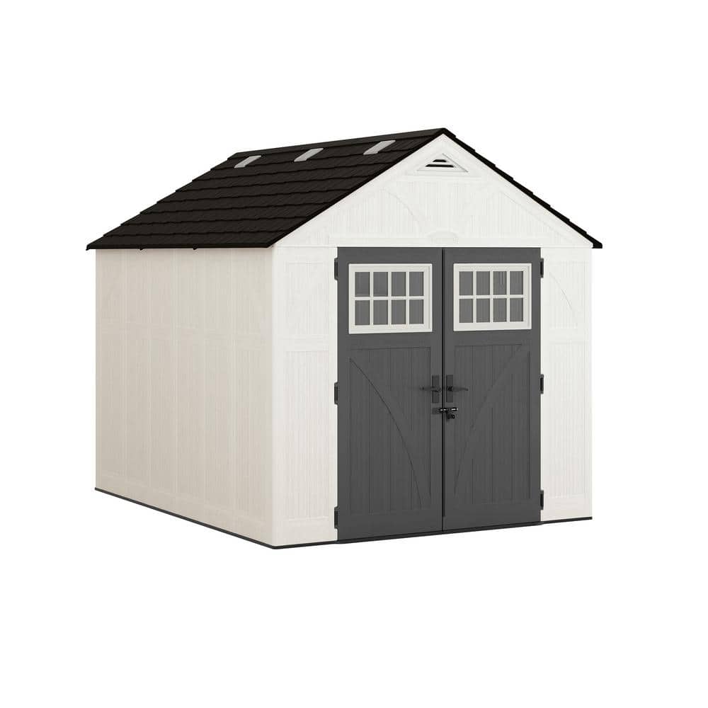 White 8 x 10 ft Resin Storage Shed with Shelving and Windows