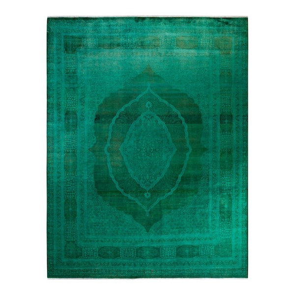 Overdyed Green 9 ft. 3 in. x 11 ft. 1 Wool Indoor Area Rug