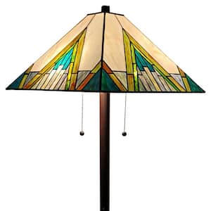 Tiffany 62 in. Green & Tan Standing Floor Lamp with Stained Glass Shade