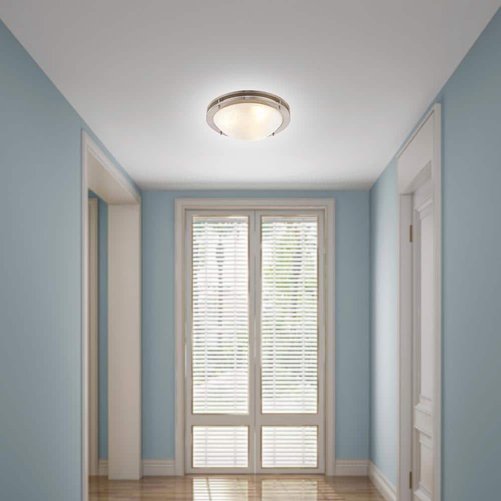Modern Brushed Nickel 3-Light LED Bowl Flush Mount with White Alabaster Glass