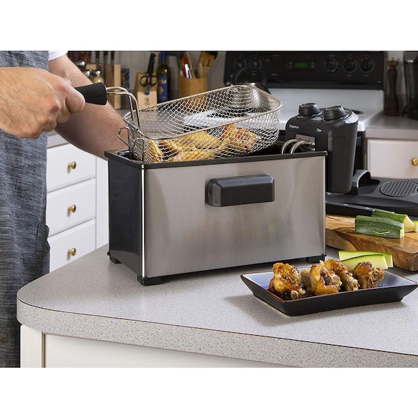 Elite Gourmet EDF2100 Electric Immersion Deep Fryer Removable Basket  Adjustable Temperature, Lid with Viewing Window and Odor Free Filter, 2  Quart /