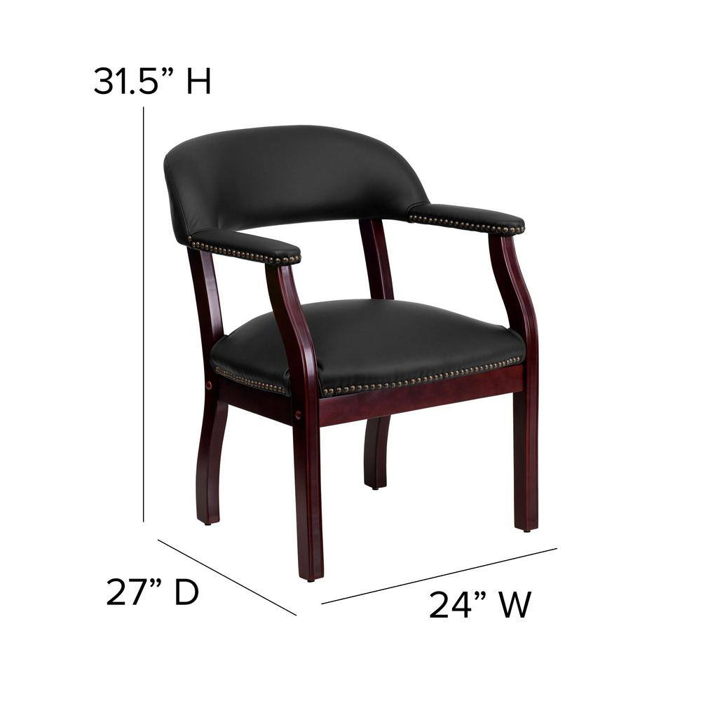 Elegant Black LeatherSoft Conference Chair with Brass Nail Accents