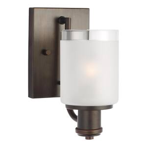 Norwood 5 in. 1-Light Burnt Sienna Vanity Light with Clear Highlighted Satin Etched Glass Shades