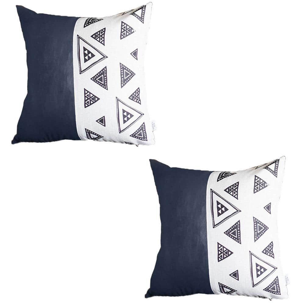 Navy Blue Boho Handcrafted Vegan Faux Leather Square Abstract Geometric 17 in. x 17 in. Throw Pillow Cover (Set of 2) -  MIKE & Co. NEW YORK, S93146917092