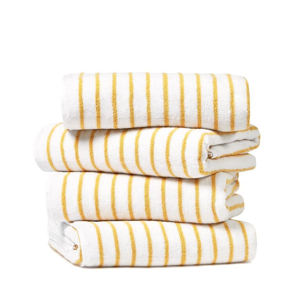 4-Piece 100% Cotton Yellow Striped Cabana Beach Towel Set price history on PriceWatchPro