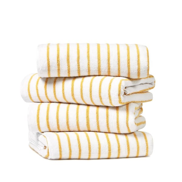 4-Piece 100% Cotton Yellow Striped Cabana Beach Towel Set