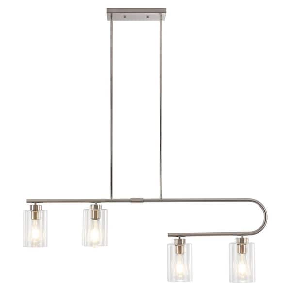 4-Light Nickel Linear Chandelier for Dining Room No Bulbs Included