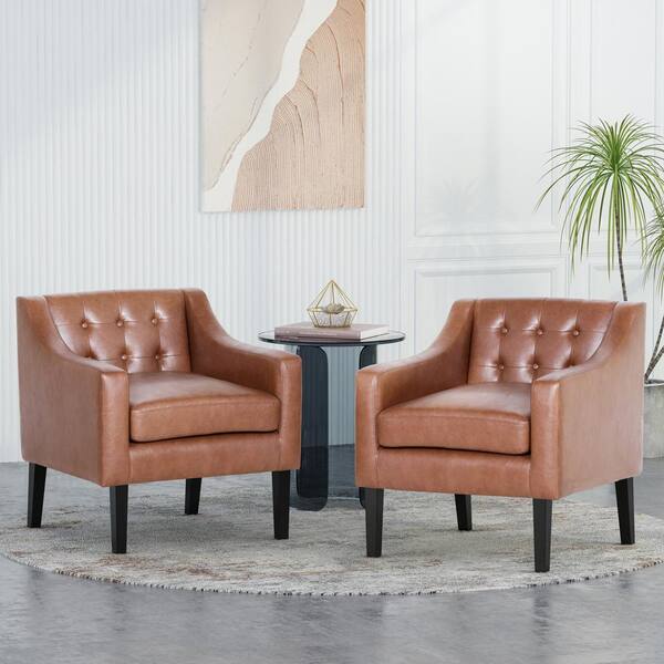 Noble House Annisa Cognac Brown and Espresso Faux Leather Tufted Accent Chair (Set of 2)