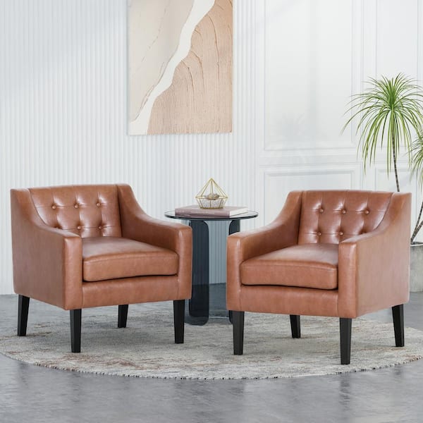 Noble House Annisa Cognac Brown and Espresso Faux Leather Tufted Accent Chair (Set of 2)