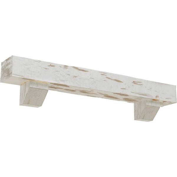 Ekena Millwork 4 in. x 4 in. x 6 ft. Pecky Cypress Faux Wood Fireplace Mantel Kit, Ashford Corbels, Factory Prepped Ready to Paint